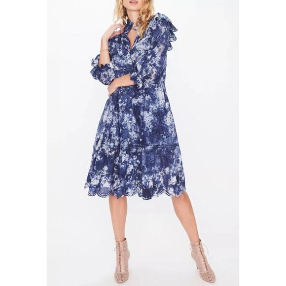 LoveShackFancy Elspeth Victorian Inspired Tie Dye Lace Dress Midnight Blue Sz S - Picture 1 of 9
